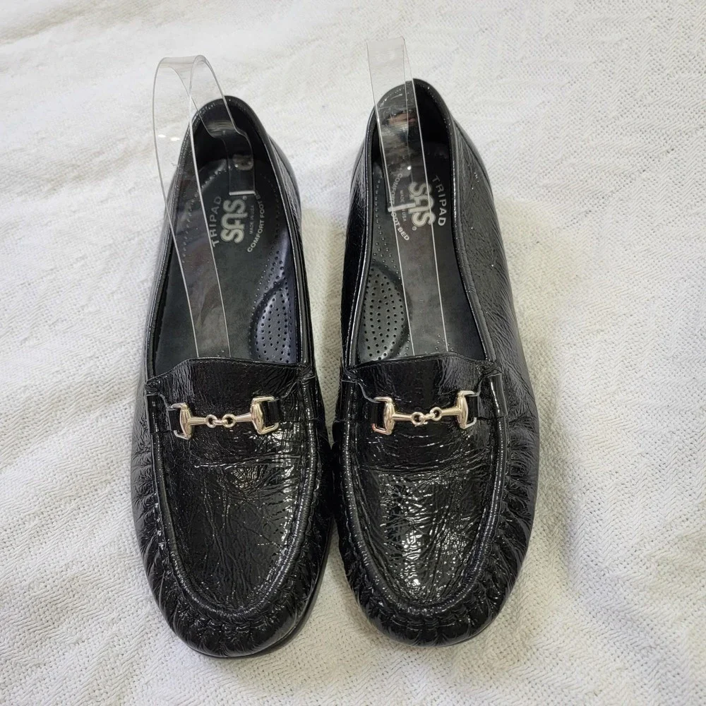 SAS Metro Comfort Bit Loafers Black Patent Leather Size 9 WW Mocassins‎ EUC